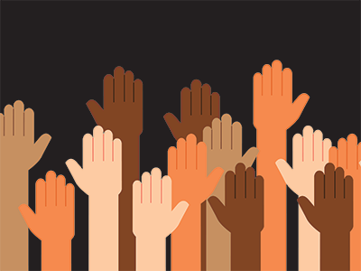 illustration of multiracial raised hands
