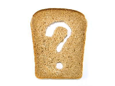 piece of bread with question mark cut out