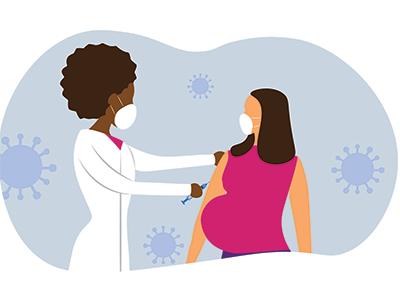 illustration of pregnant woman getting vaccinated