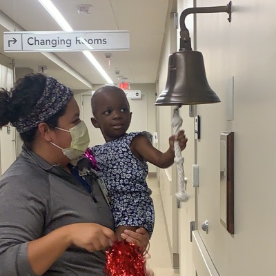 kensley with nurse ringing bell